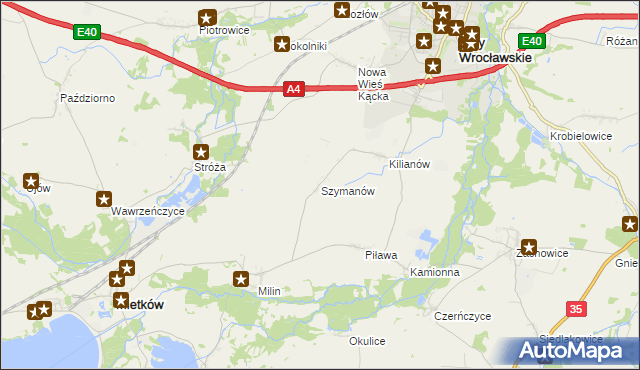 mapa Szymanów gmina Kąty Wrocławskie, Szymanów gmina Kąty Wrocławskie na mapie Targeo