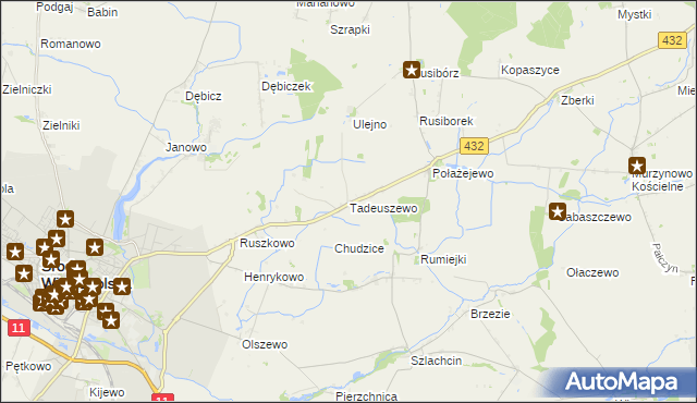 mapa Tadeuszewo, Tadeuszewo na mapie Targeo