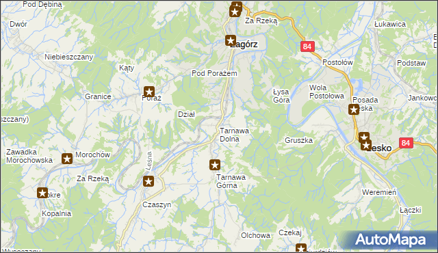mapa Tarnawa Dolna gmina Zagórz, Tarnawa Dolna gmina Zagórz na mapie Targeo