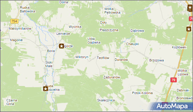 mapa Teofilów gmina Tarłów, Teofilów gmina Tarłów na mapie Targeo