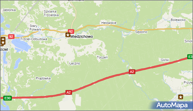 mapa Toczeń gmina Miedzichowo, Toczeń gmina Miedzichowo na mapie Targeo