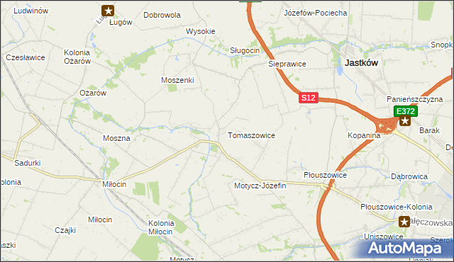 mapa Tomaszowice gmina Jastków, Tomaszowice gmina Jastków na mapie Targeo