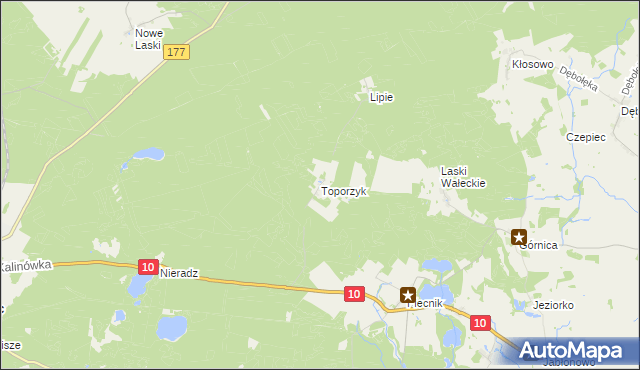 mapa Toporzyk gmina Mirosławiec, Toporzyk gmina Mirosławiec na mapie Targeo