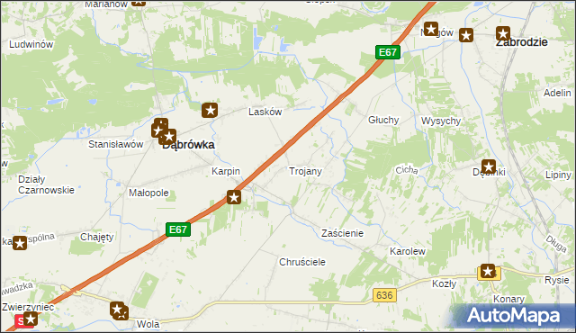 mapa Trojany gmina Dąbrówka, Trojany gmina Dąbrówka na mapie Targeo