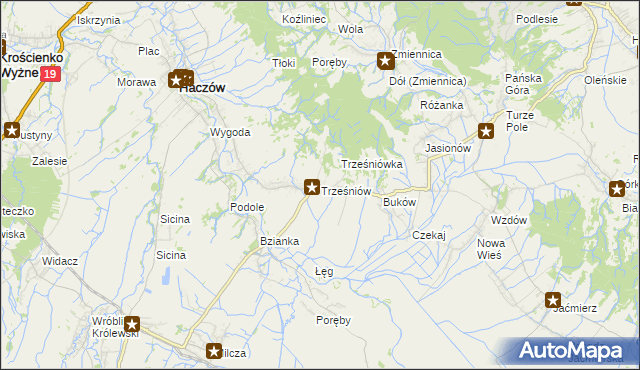 mapa Trześniów gmina Haczów, Trześniów gmina Haczów na mapie Targeo