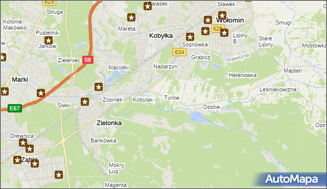mapa Turów gmina Wołomin, Turów gmina Wołomin na mapie Targeo