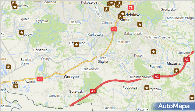 mapa Turza Śląska, Turza Śląska na mapie Targeo