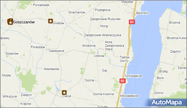 mapa Ustków gmina Warta, Ustków gmina Warta na mapie Targeo