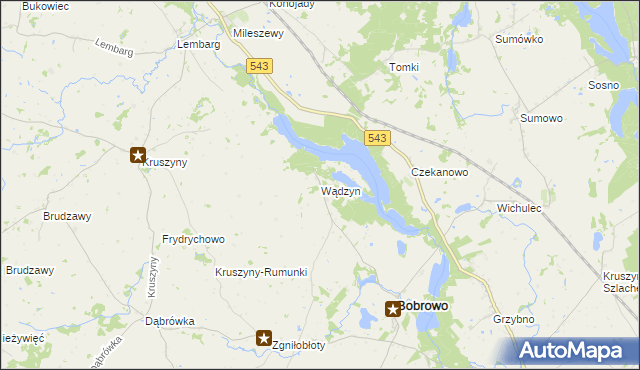 mapa Wądzyn gmina Bobrowo, Wądzyn gmina Bobrowo na mapie Targeo