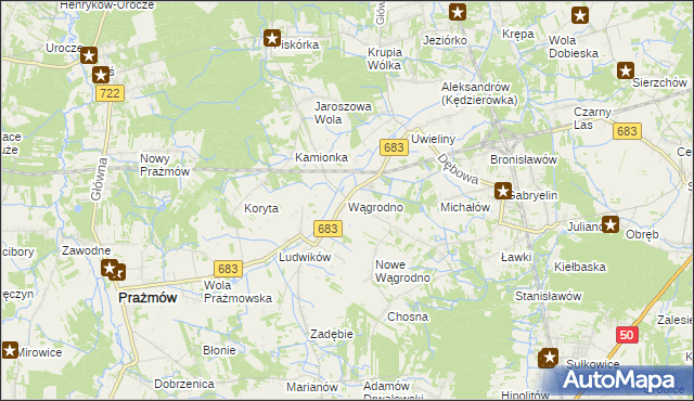 mapa Wągrodno gmina Prażmów, Wągrodno gmina Prażmów na mapie Targeo