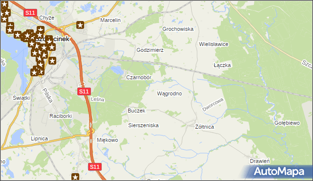 mapa Wągrodno gmina Szczecinek, Wągrodno gmina Szczecinek na mapie Targeo