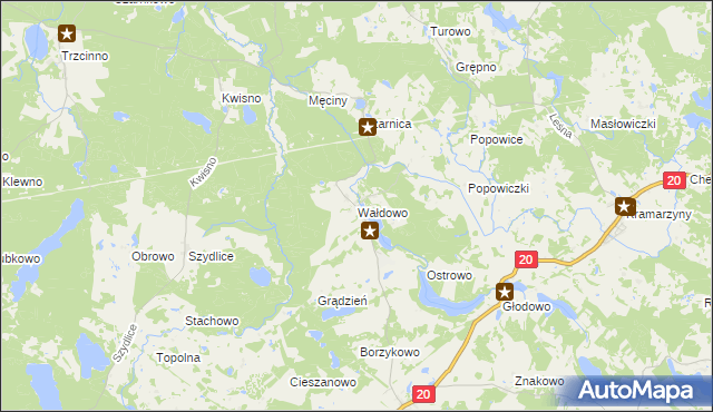 mapa Wałdowo gmina Miastko, Wałdowo gmina Miastko na mapie Targeo