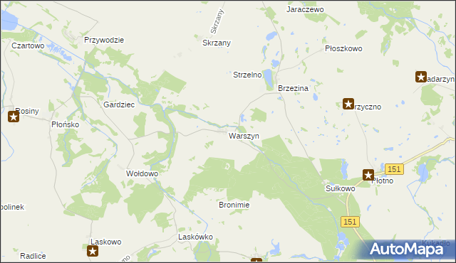mapa Warszyn gmina Dolice, Warszyn gmina Dolice na mapie Targeo