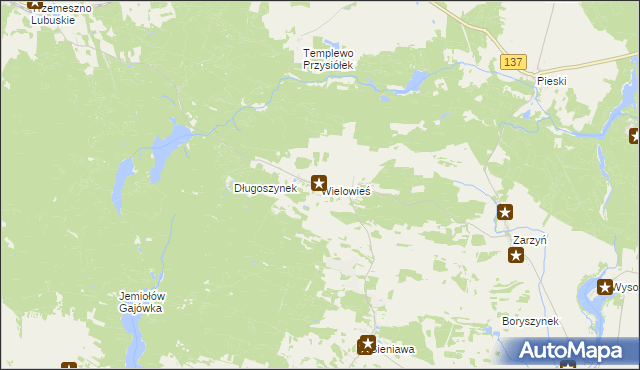 mapa Wielowieś gmina Sulęcin, Wielowieś gmina Sulęcin na mapie Targeo