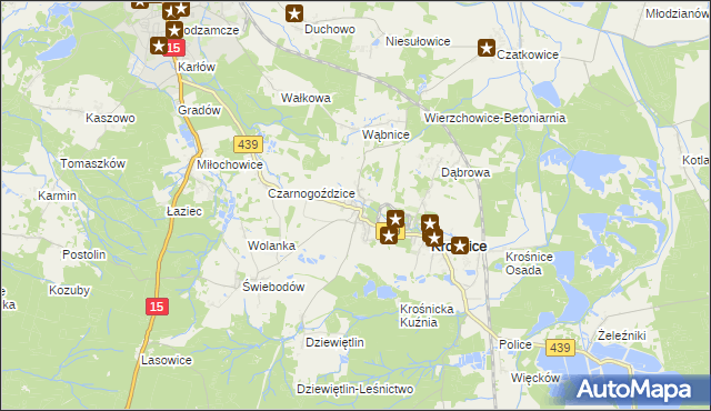 mapa Wierzchowice gmina Krośnice, Wierzchowice gmina Krośnice na mapie Targeo