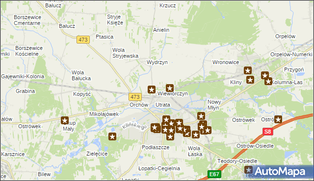 mapa Wiewiórczyn gmina Łask, Wiewiórczyn gmina Łask na mapie Targeo