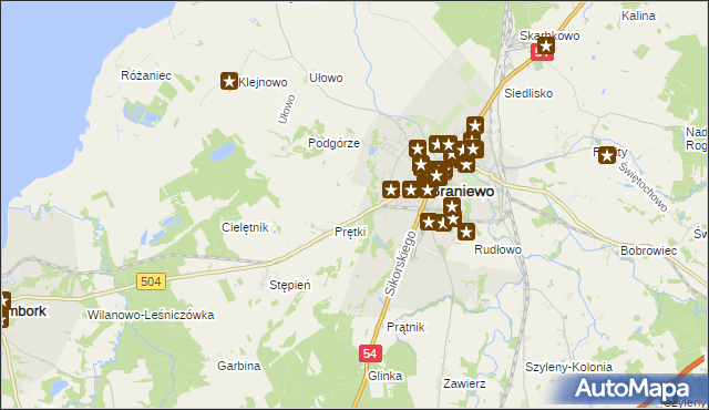mapa Wikielec gmina Braniewo, Wikielec gmina Braniewo na mapie Targeo