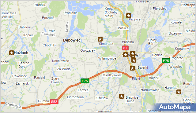 mapa Wilamowice gmina Skoczów, Wilamowice gmina Skoczów na mapie Targeo