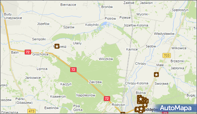 mapa Wilczków gmina Poddębice, Wilczków gmina Poddębice na mapie Targeo