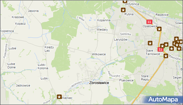 mapa Wilkowice gmina Zbrosławice, Wilkowice gmina Zbrosławice na mapie Targeo