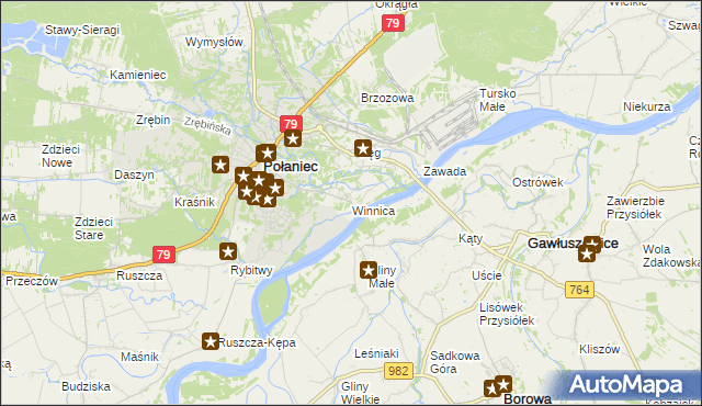 mapa Winnica gmina Połaniec, Winnica gmina Połaniec na mapie Targeo