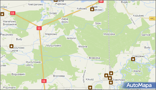 mapa Wiosna gmina Krzykosy, Wiosna gmina Krzykosy na mapie Targeo