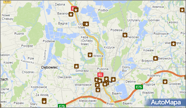mapa Wiślica gmina Skoczów, Wiślica gmina Skoczów na mapie Targeo