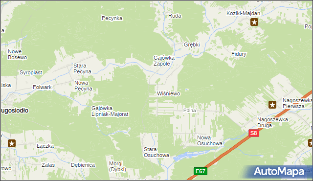 mapa Wiśniewo gmina Ostrów Mazowiecka, Wiśniewo gmina Ostrów Mazowiecka na mapie Targeo