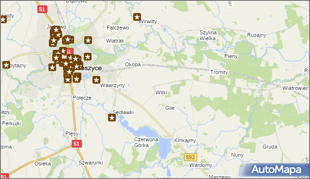 mapa Witki gmina Bartoszyce, Witki gmina Bartoszyce na mapie Targeo