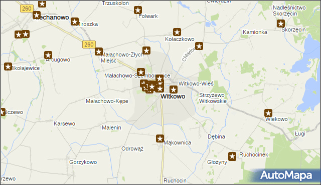 mapa Witkowo powiat gnieźnieński, Witkowo powiat gnieźnieński na mapie Targeo
