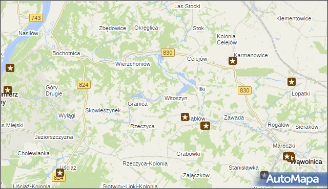 mapa Witoszyn gmina Kazimierz Dolny, Witoszyn gmina Kazimierz Dolny na mapie Targeo