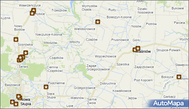 mapa Wojciechowice gmina Waśniów, Wojciechowice gmina Waśniów na mapie Targeo
