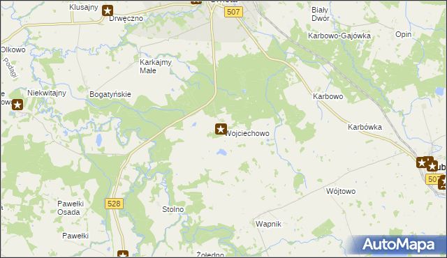 mapa Wojciechowo gmina Orneta, Wojciechowo gmina Orneta na mapie Targeo