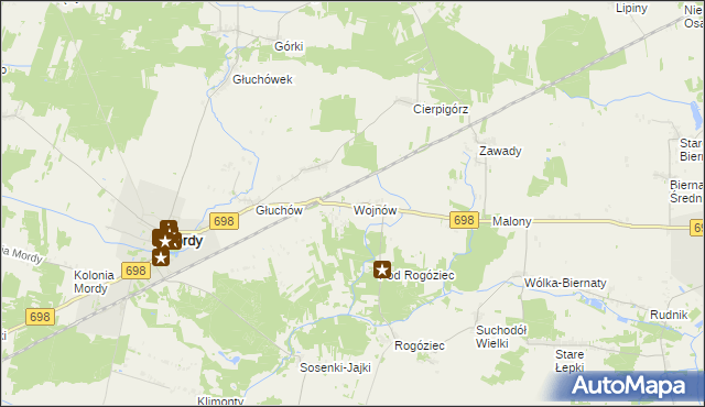 mapa Wojnów gmina Mordy, Wojnów gmina Mordy na mapie Targeo