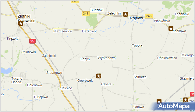 mapa Wybranowo gmina Rojewo, Wybranowo gmina Rojewo na mapie Targeo