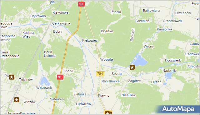 mapa Wygoda gmina Gidle, Wygoda gmina Gidle na mapie Targeo