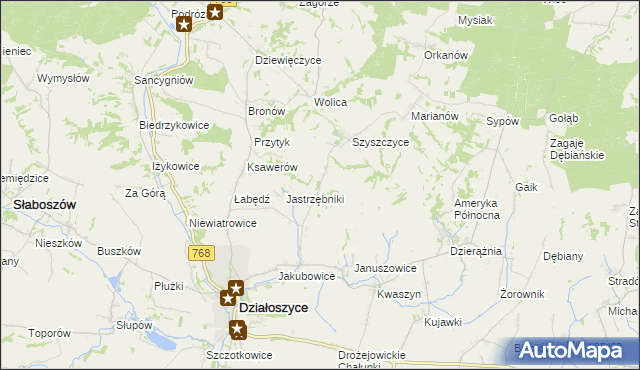 mapa Wymysłów gmina Działoszyce, Wymysłów gmina Działoszyce na mapie Targeo