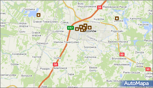 mapa Wymysłów gmina Mszczonów, Wymysłów gmina Mszczonów na mapie Targeo
