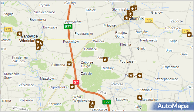 mapa Zaborze gmina Słomniki, Zaborze gmina Słomniki na mapie Targeo