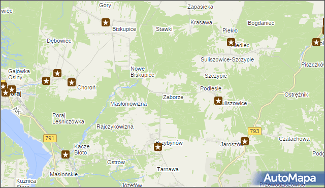 mapa Zaborze gmina Żarki, Zaborze gmina Żarki na mapie Targeo