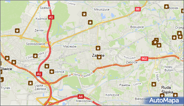 mapa Zabrza, Zabrze na mapie Targeo