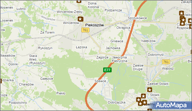mapa Zagórze gmina Piekoszów, Zagórze gmina Piekoszów na mapie Targeo