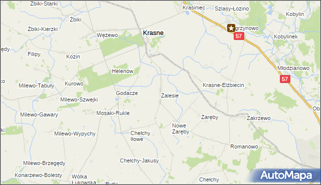 mapa Zalesie gmina Krasne, Zalesie gmina Krasne na mapie Targeo
