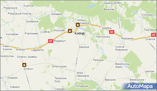 mapa Zapolice gmina Kodrąb, Zapolice gmina Kodrąb na mapie Targeo