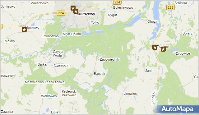 mapa Zapowiednik gmina Skarszewy, Zapowiednik gmina Skarszewy na mapie Targeo