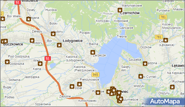 mapa Zarzecze gmina Łodygowice, Zarzecze gmina Łodygowice na mapie Targeo