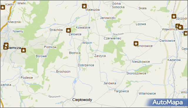 mapa Zarzyca, Zarzyca na mapie Targeo