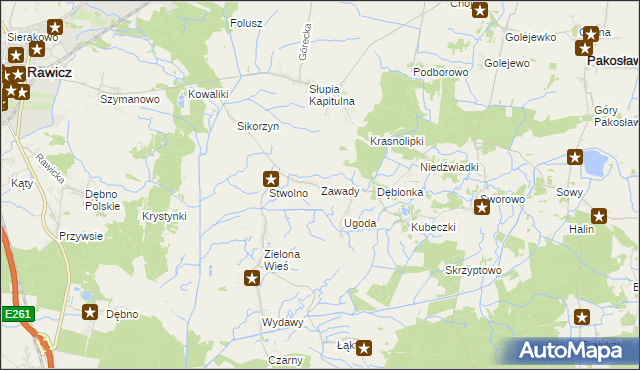 mapa Zawady gmina Rawicz, Zawady gmina Rawicz na mapie Targeo