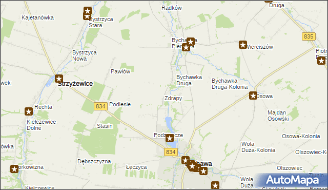 mapa Zdrapy gmina Bychawa, Zdrapy gmina Bychawa na mapie Targeo