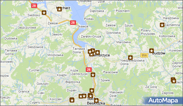 mapa Zembrzyce, Zembrzyce na mapie Targeo